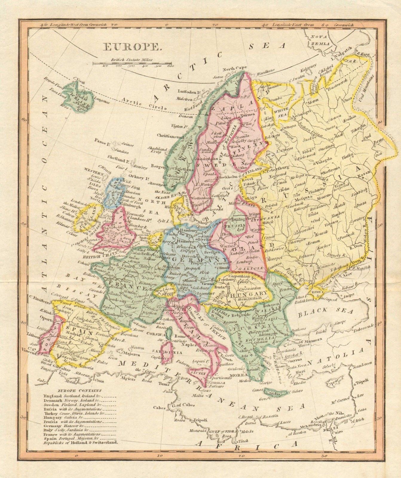 Decorative copperplate map of EUROPE by George A COOKE with original colour 1817